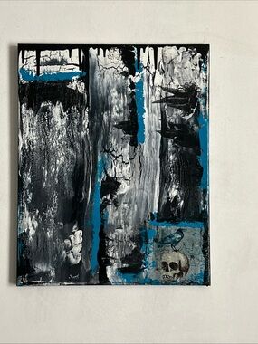 Canvas Painting  16 X 20 Blue Black Gothic Art Skull Signed Titled Grim Reaper